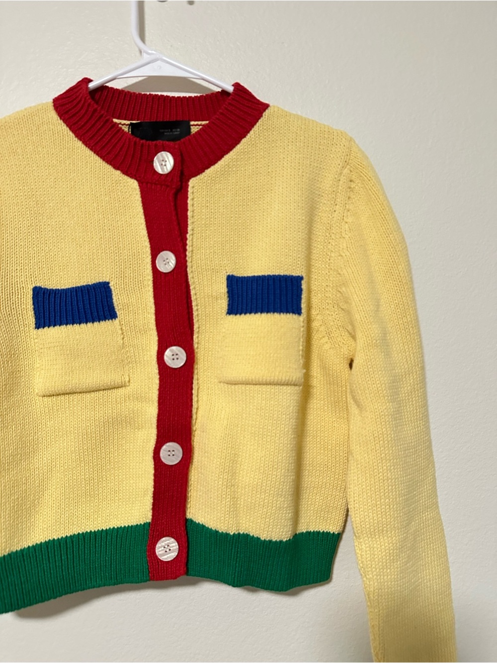 NWT Zara Yellow Colorblock Cropped Cardigan Sweater with Red Trim - Picture 5 of 6